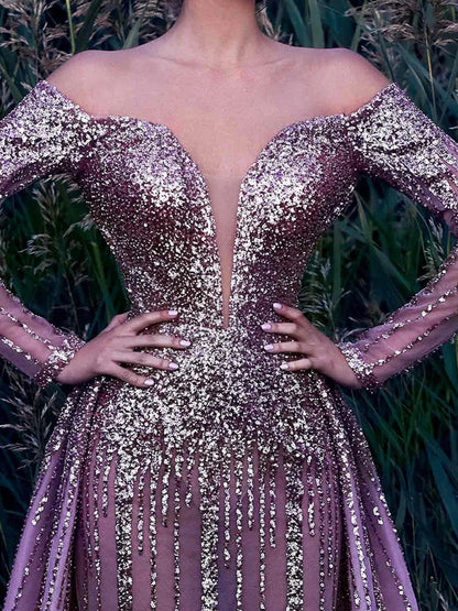 Illusion Deep V-Neck Evening Dress