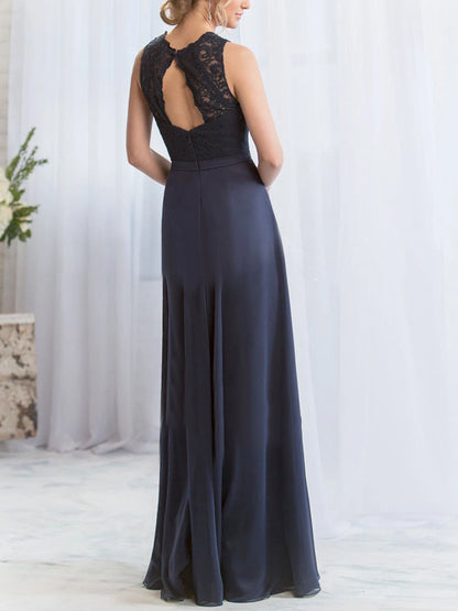 V-neck Solid Color Lace Maxi Dress