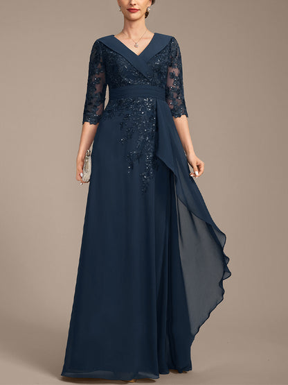 V-Neck Lace Sequins Maxi Dress
