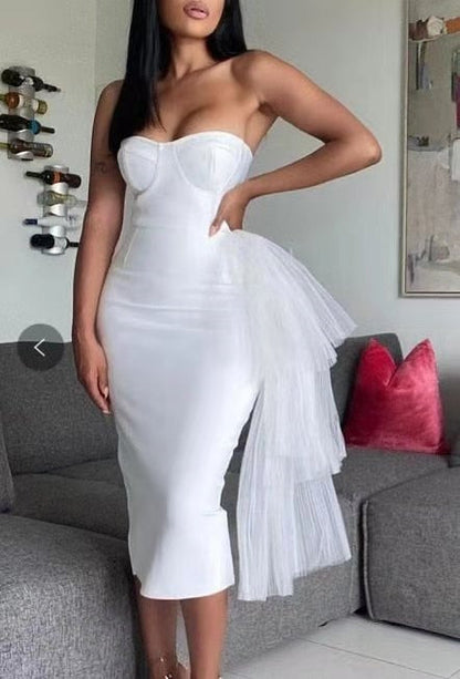 loveedsTM - 2024 New Bandage Dress Sexy Bodycon Women Mesh Strapless Party Club Evening Elegant Black White Clothes