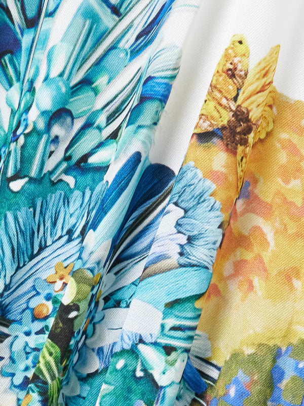 Floral-print Twill Kaftan Women's Dress