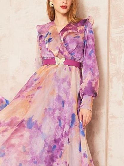 Flowing Chiffon Printed Beach Women's Dress