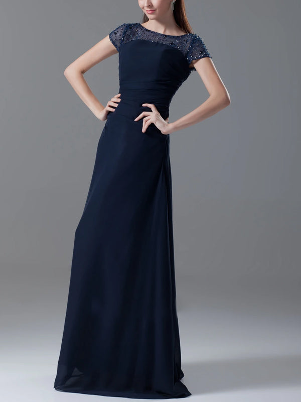 Round Neck Short Sleeve Solid Color Maxi Dress