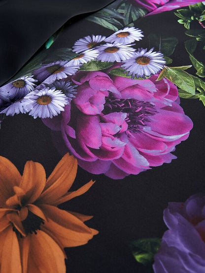 Black One Shoulder Satin Sleeveless Printed Jumpsuit