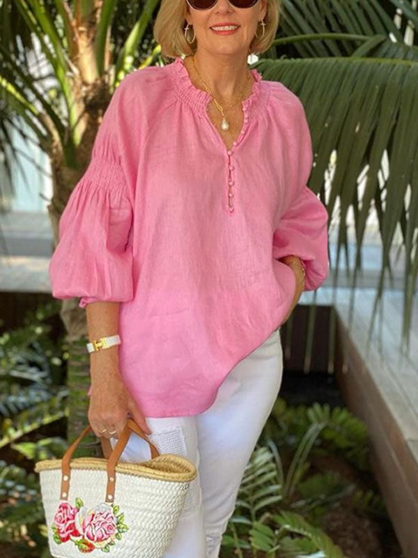 Cotton Linen Long Sleeve Daily Temperament Casual Ladies Tops
