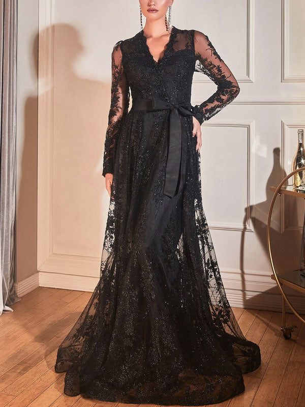 Black Long Sleeve Prom Gown