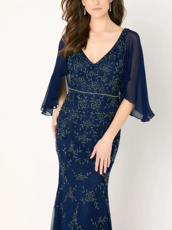 V-neck Chiffon Solid Color Maxi Dress