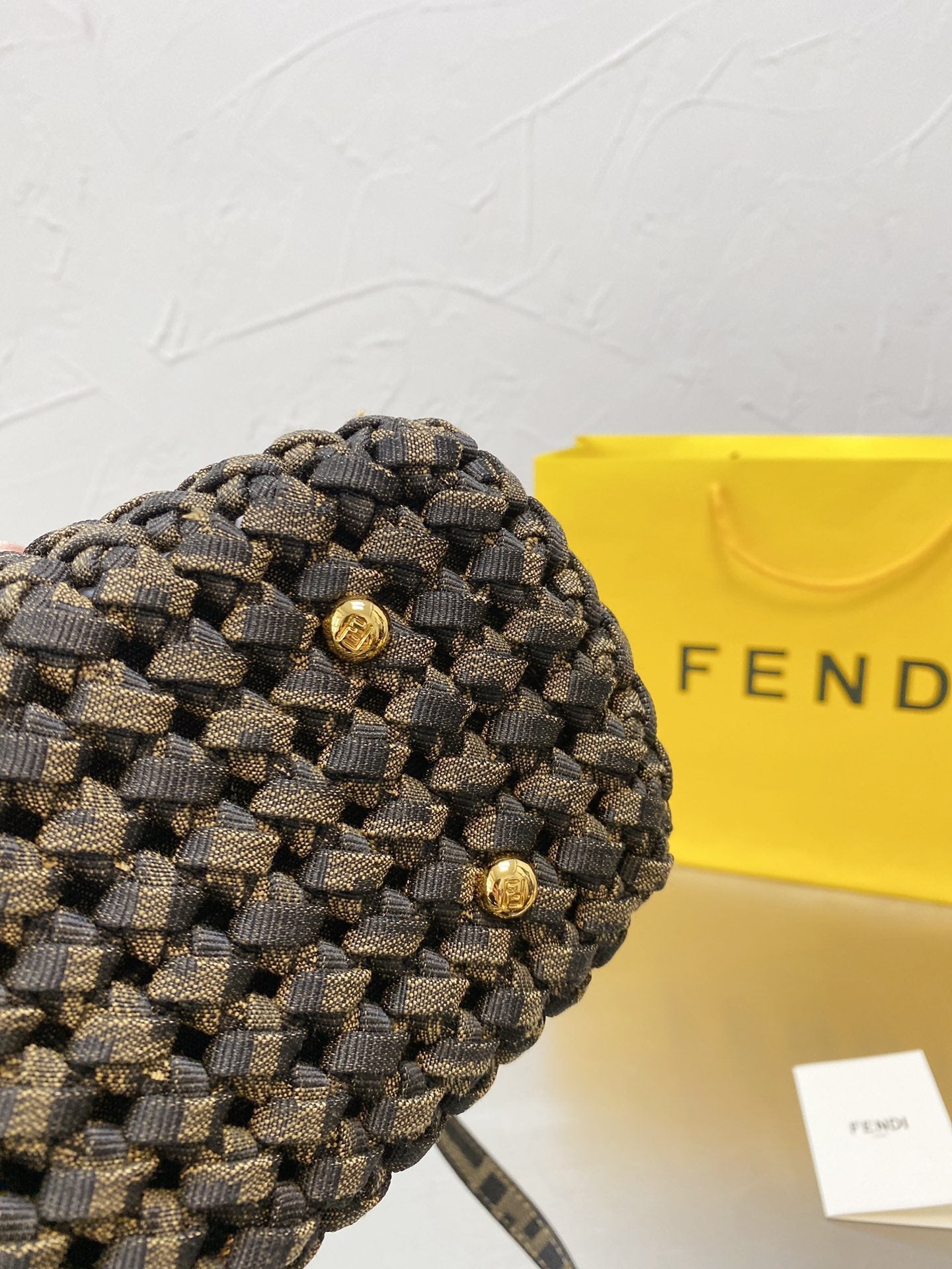 Fendi Peekaboo Iconic Mini Jacquard Fabric Interlace Bag