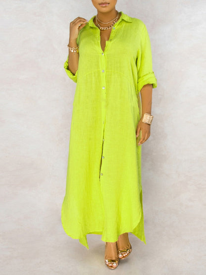 loveedsTM-Solid Button Maxi Shirt Dress
