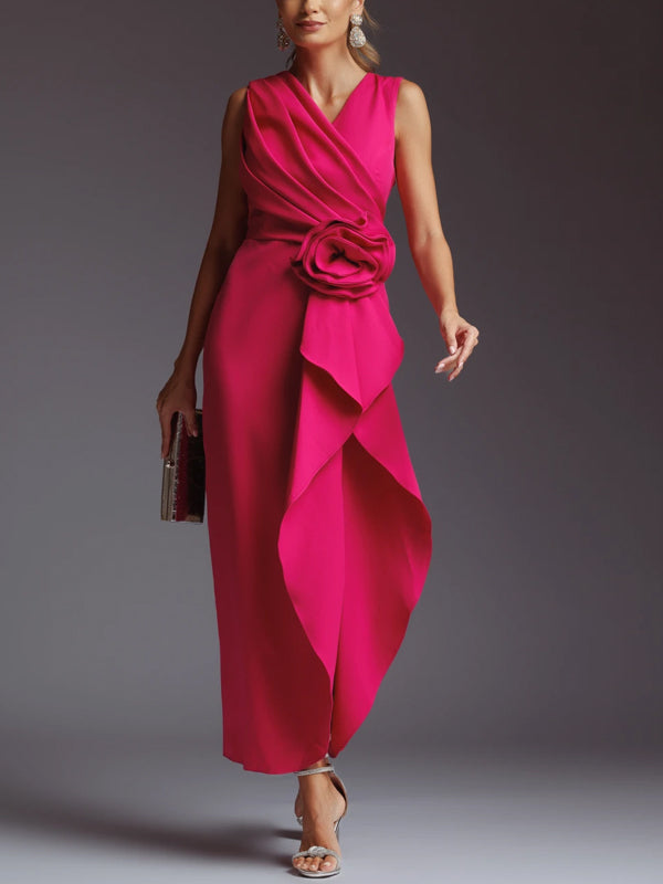 Solid Color Sleeveless Midi Dress