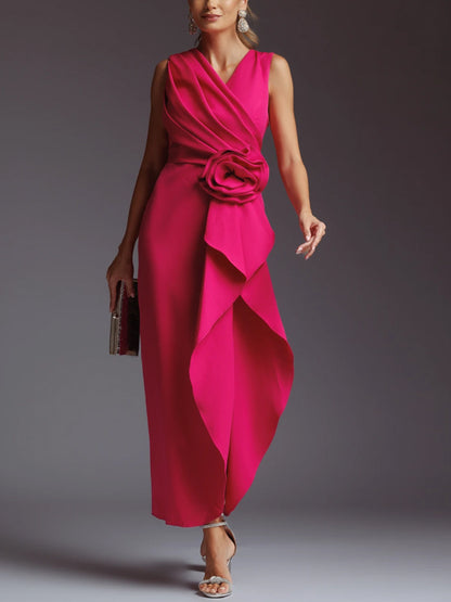 Solid Color Sleeveless Midi Dress