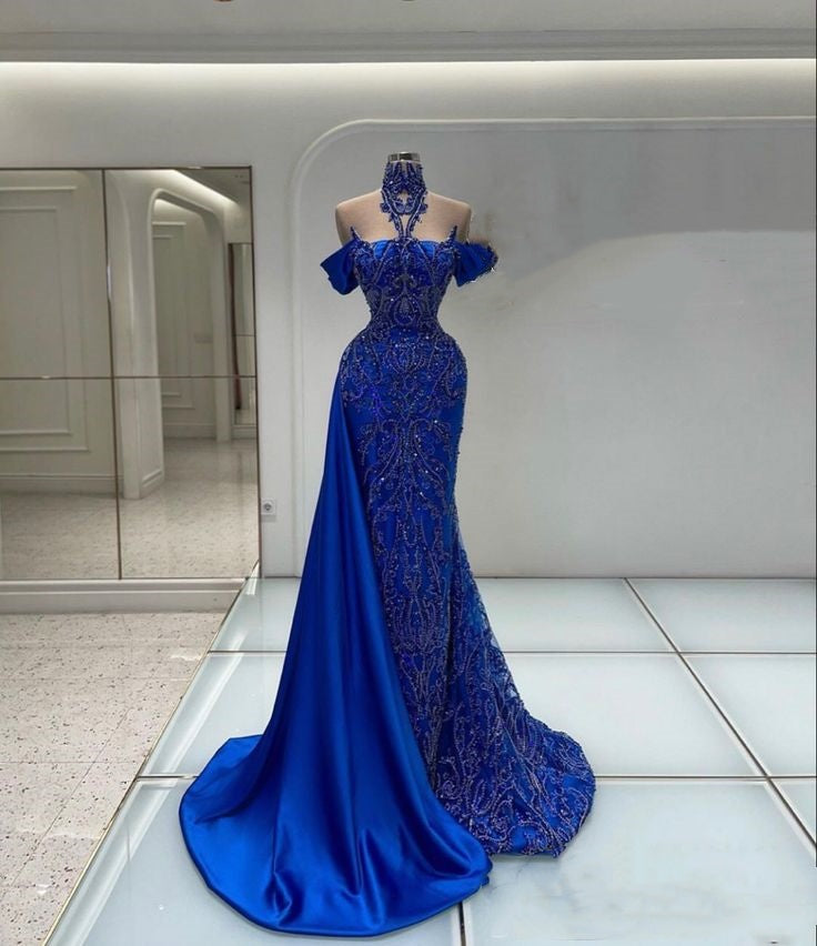 Blue luxury gorgeous fashion exquisite beading long elegant satin ball gown evening dress party dress gh3418