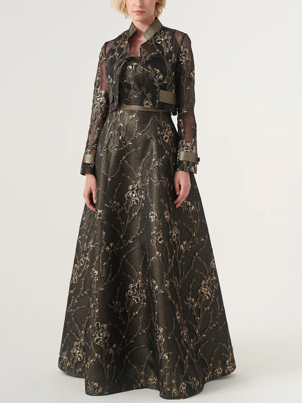 Strapless Lace Solid Color Dress Suit