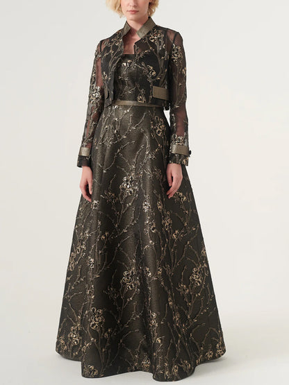 Strapless Lace Solid Color Dress Suit