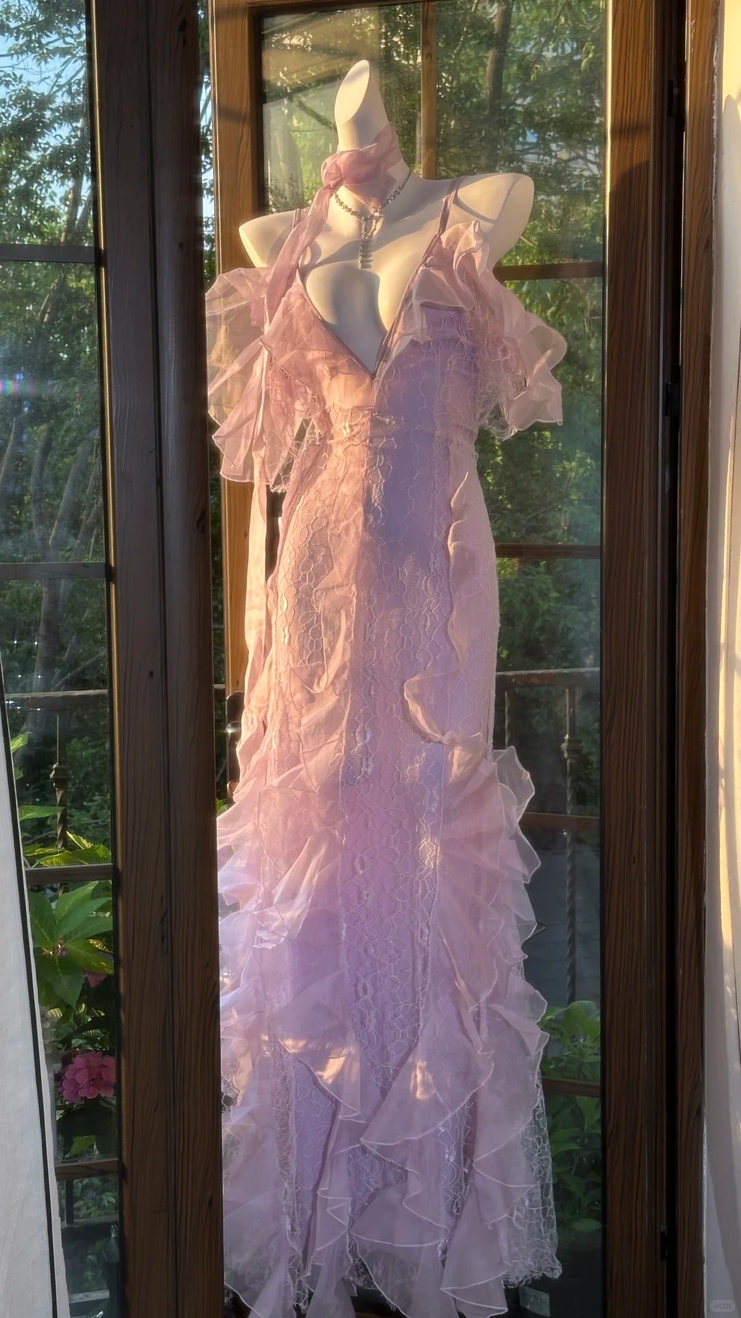 Pink Romantic Lace Elegant Long Chiffon Ball Gown Evening Dress Party Dress Date Dress gh4613