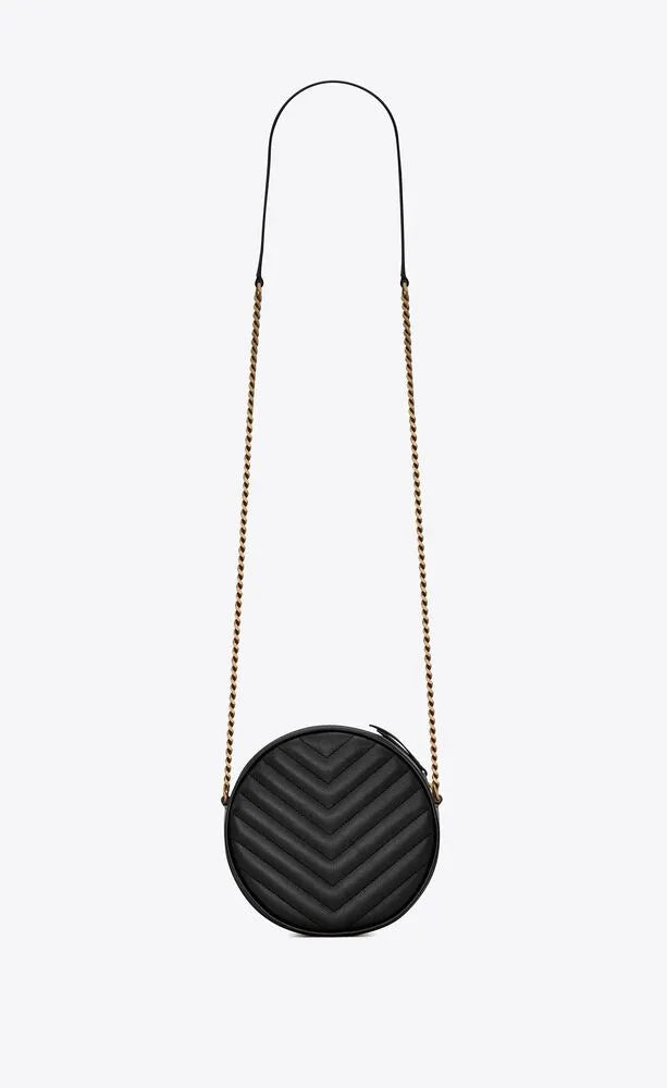 SAINT LAURENT VINYLE ROUND QUILTED GRAIN LEATHER ROUND BAG