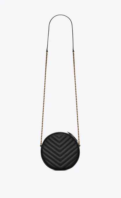 SAINT LAURENT VINYLE ROUND QUILTED GRAIN LEATHER ROUND BAG