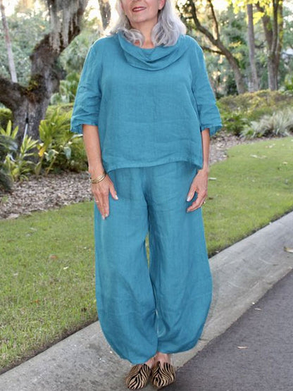 Stacked Collar Cotton and Linen Women's Suit