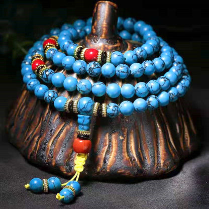 Buddha Beads Blue Turquoise Ethnic Style Turquoise Bracelet for Men and Women