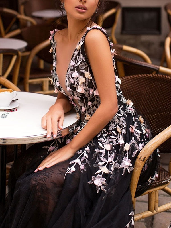 Temperament Handmade Applique Mesh Women's Gown