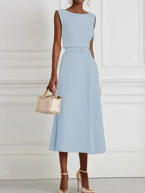 Classic Boat Neck Sleeveless A-Line Midi Dress