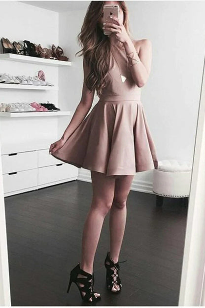 PM115,2022 Scoop A Line Homecoming Dresses Satin Zipper Up Short Prom Dresses