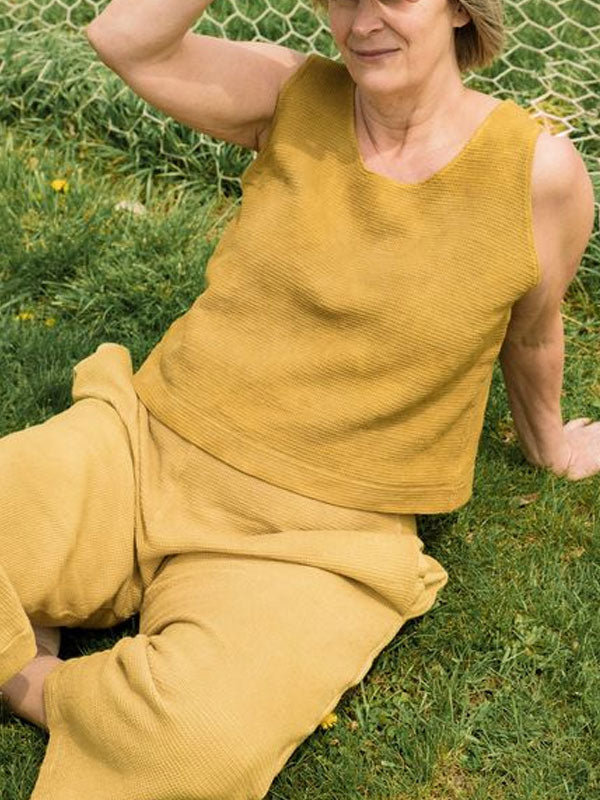 Elegant Simple Sleeveless Cotton Linen Women's Suit