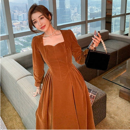 loveedsTM- France Vintage Dress Women Autumn Winter Solid Retro Elegant Evening Party Midi Dress Long Slevee Korean Style Dress Fairy