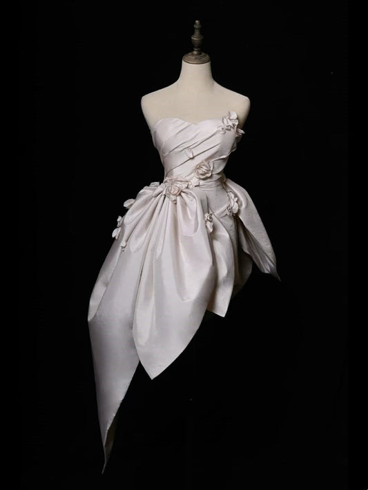 Ivory Short Floral Satin Homecoming Dress Birthday Party Dress gh5049