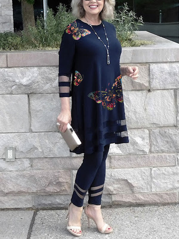Temperament Butterfly Print Ladies Suit