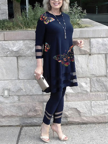 Temperament Butterfly Print Ladies Suit