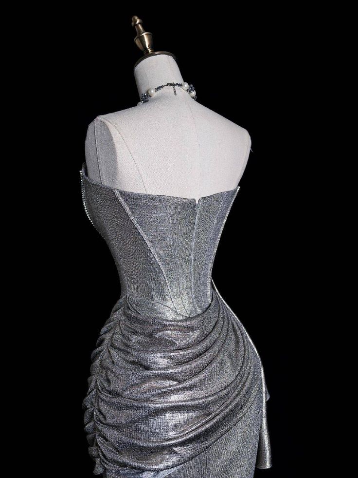 Silver Gorgeous Shimmer Slim Fit Long Satin Prom dress Evening Dress Party Dress gh4967