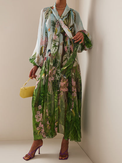 Resort Chiffon Floral Silk Robe Women's Dress