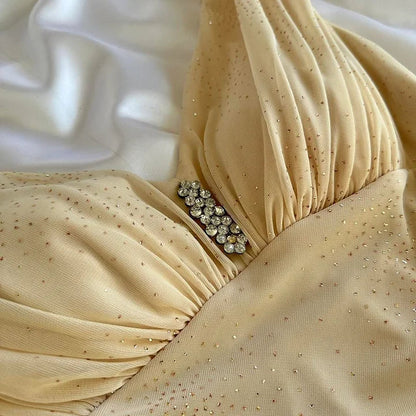 Cream yellow shiny elegant exquisite beaded straps long chiffon ball gown, evening dress, party dress, graduation dress gh3508