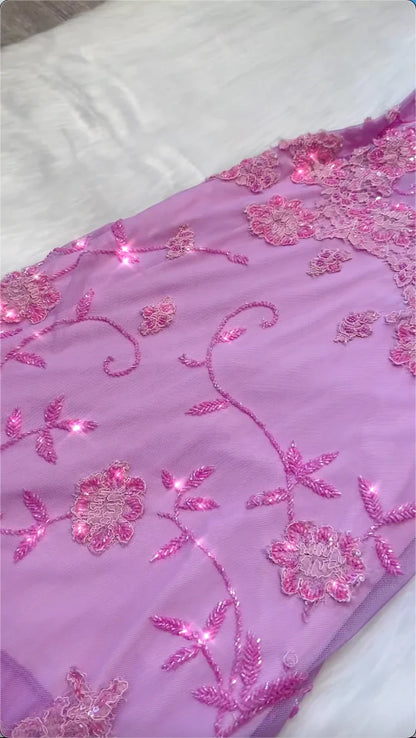 Pink Fashion Exquisite Beaded Spaghetti Strap A-Line Lace Floor Length Elegant Ball Gown Evening Dress gh3168