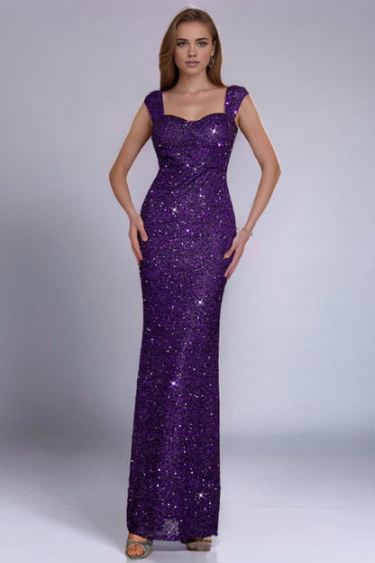 loveedsTM-Solid color V-neck sequined suspender high waist evening dress