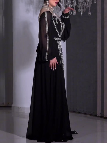 Sequined Elegant Chiffon Women's Dress