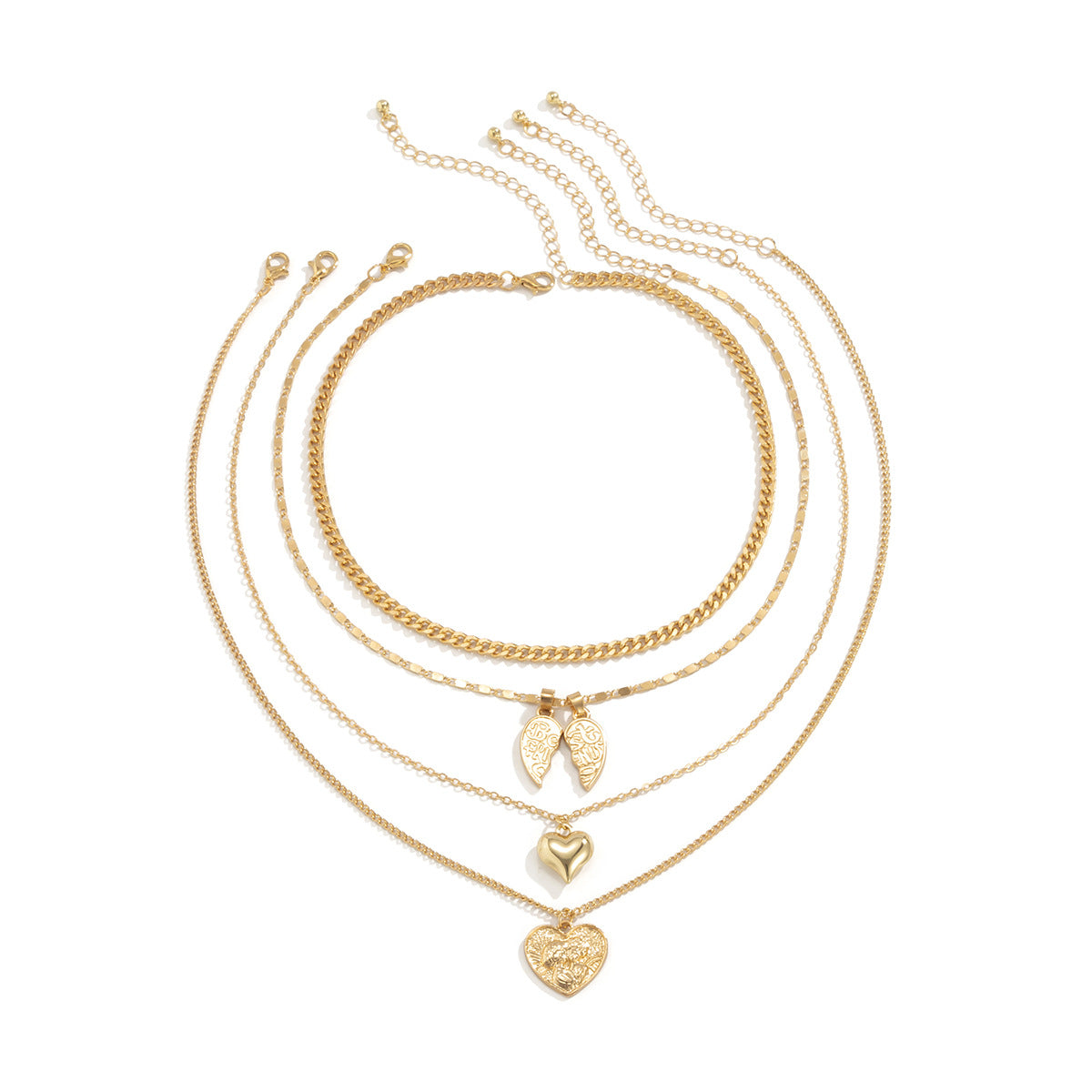 Metal necklace set with multiple chains