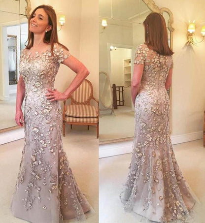 loveedsTM- Latest Arrival Applique Floral Mother of the Bride Dresses Groom God mother Mermaid Evening Dress For Wedding Party Lace
