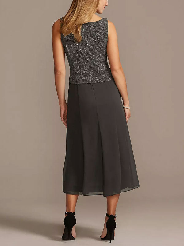 Glitter Knit Tank and Chiffon Skirt Two-Piece Set