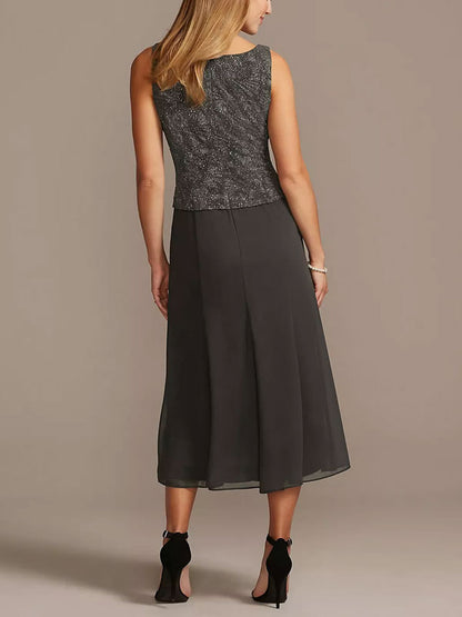 Glitter Knit Tank and Chiffon Skirt Two-Piece Set