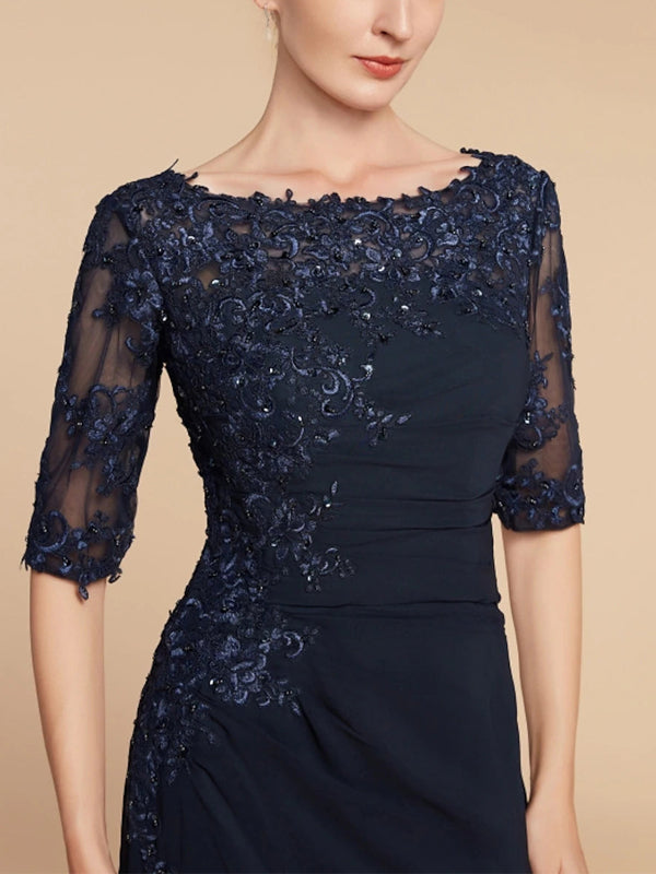 Round Neck Lace Solid Sequins Maxi Dress