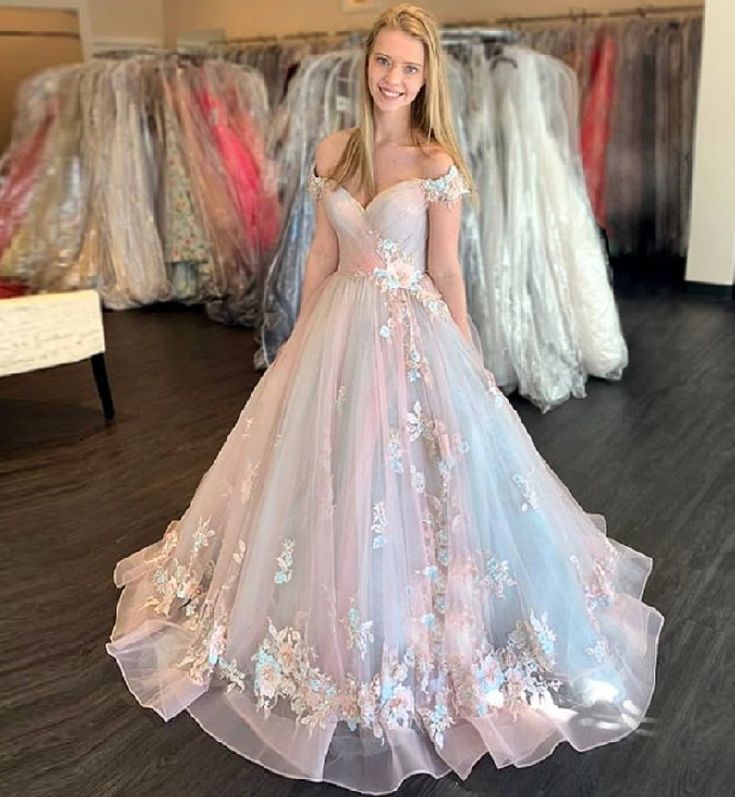 Pink strapless delicate floral applique long tulle fairy princess ball gown evening dress coming of age ceremony dress gh2278
