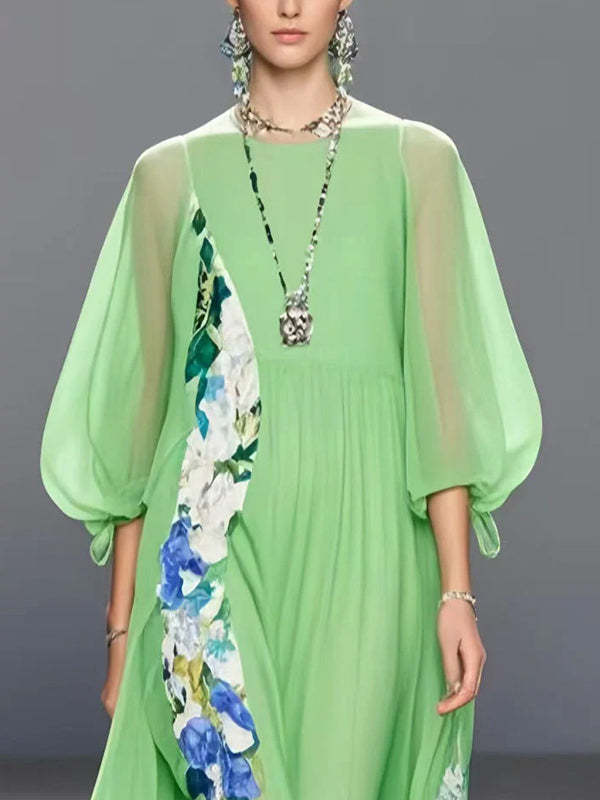 Beautiful Light Green Patchwork Side Open Chiffon Party Dresses Bracelet Sleeve