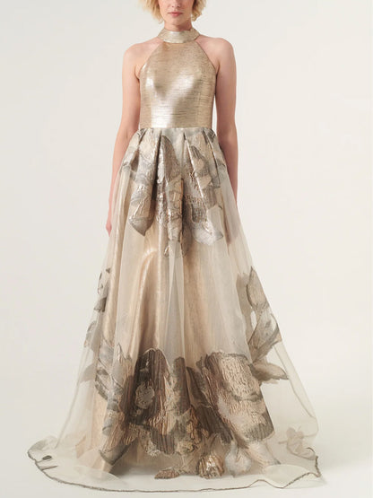 Halter Neck Mesh Maxi Dress