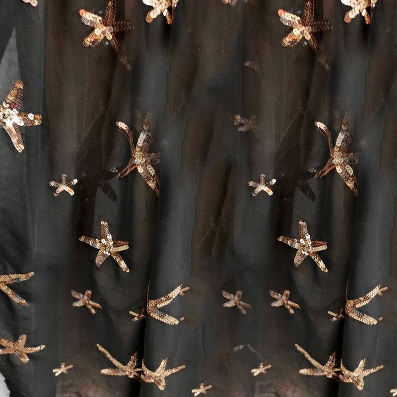 loveedsTM-Star Sequin Lantern Sleeve Chiffon Slit Dress