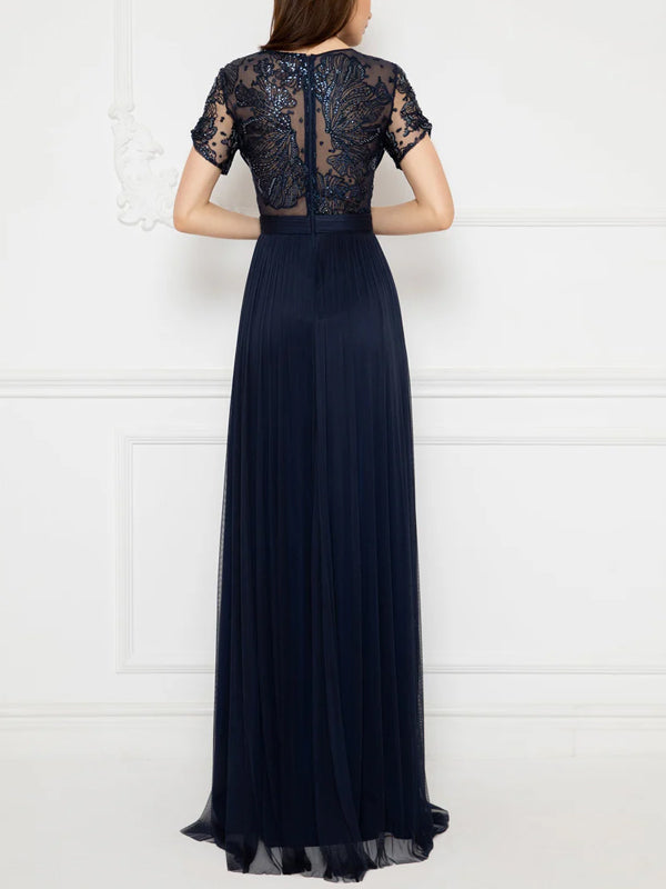 V-neck Lace Solid Color Maxi Dress