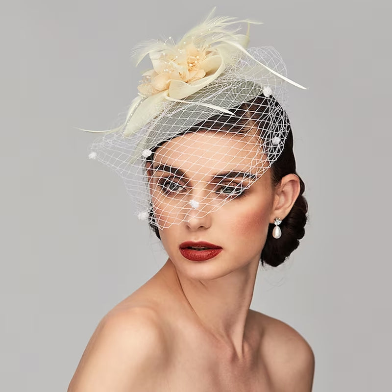 Mesh Feather Beanie Hat Headwear
