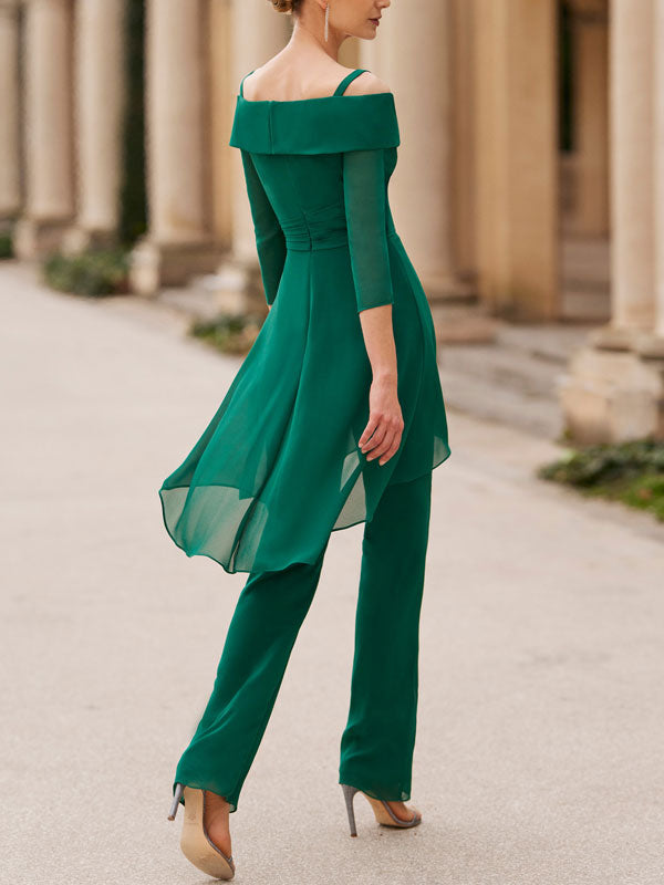 One-Shoulder Bow Chiffon Women's Sets