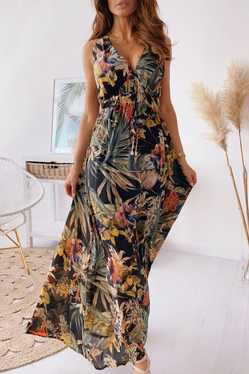 loveedsTM-Fashion Sweet Print V Neck A Line Dresses